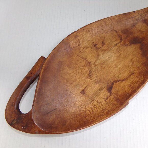 Vintage Large Wood Carved Leaf Bowl Plate - Picture 3 of 14